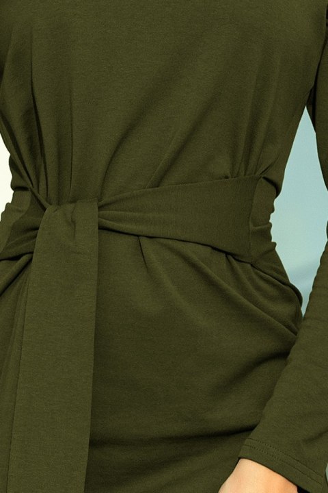 209-5 Sukienka z szerokim wiązanym PASKIEM - KHAKI 209-5 Sukienka z szerokim wiązanym PASKIEM - KHAKI