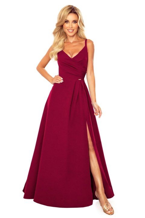 299-5 CHIARA elegancka maxi suknia na ramiączkach - BORDOWA 299-5 CHIARA elegancka maxi suknia na ramiączkach - BORDOWA
