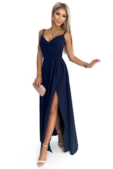299-7 CHIARA elegancka maxi suknia na ramiączkach - GRANATOWA 299-7 CHIARA elegancka maxi suknia na ramiączkach - GRANATOWA