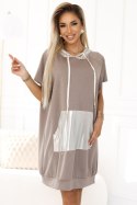 591-1 Sukienka kangurka z kapturem i metalicznymi detalami - Mocha Mousse | Numoco Basic
