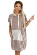 591-1 Sukienka kangurka z kapturem i metalicznymi detalami - Mocha Mousse | Numoco Basic